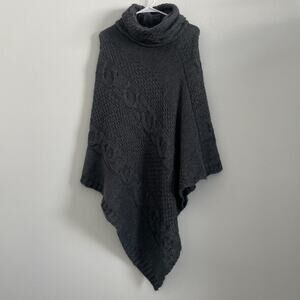 Cocogio Poncho Womens One Size Gray Cable Knit Sweater Asymmetrical Preppy